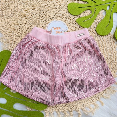  Conj. Regata Ice Creams e Short Saia em Paetê - Rosa 